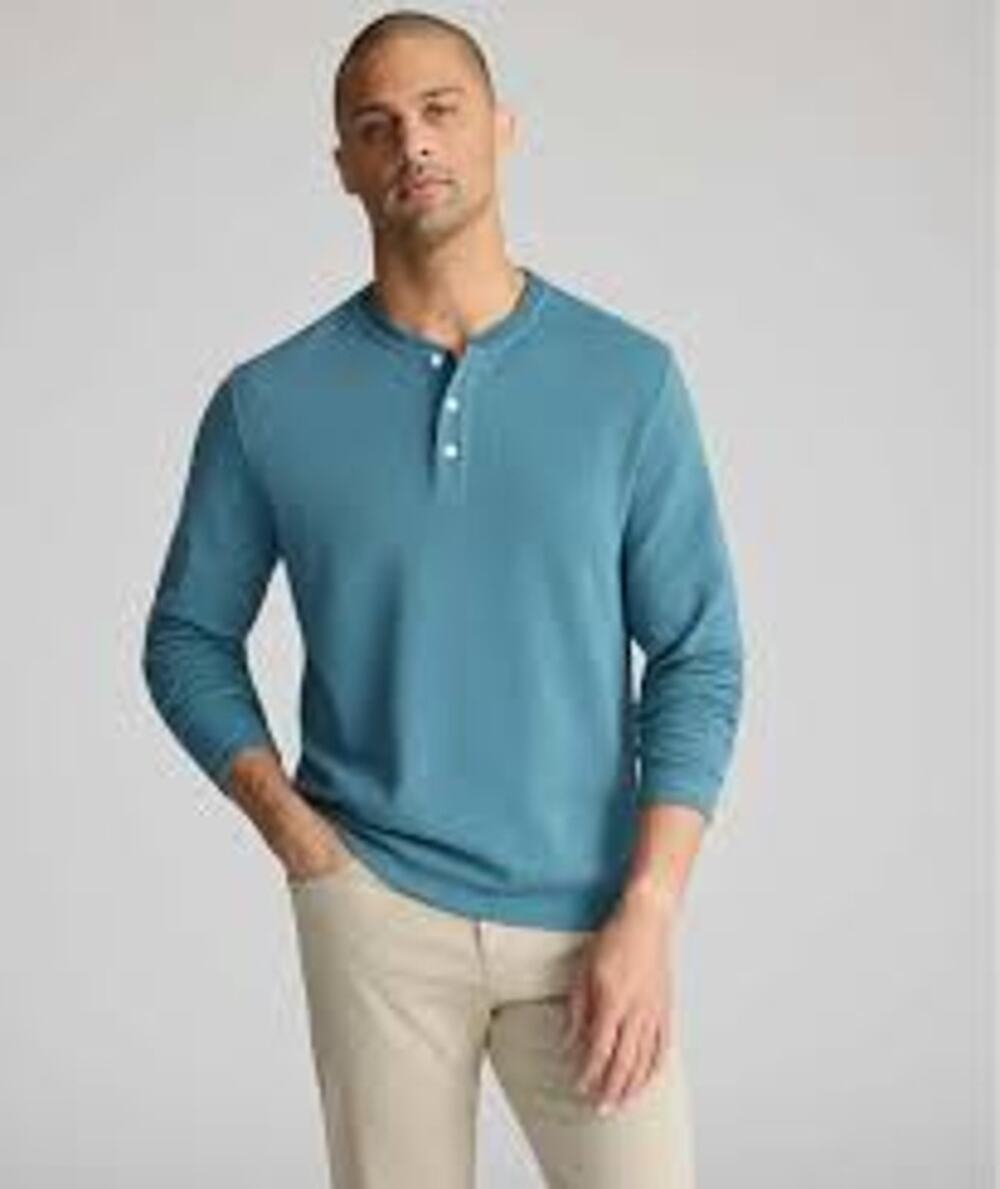 Untuckit Mens Cotton Teal Textured Henley Long Sleeve Shirt Size L NEW